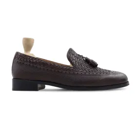 Dubasari - Men's Dark Brown Pebble Grain and Hand Woven Calf Leather Loafer