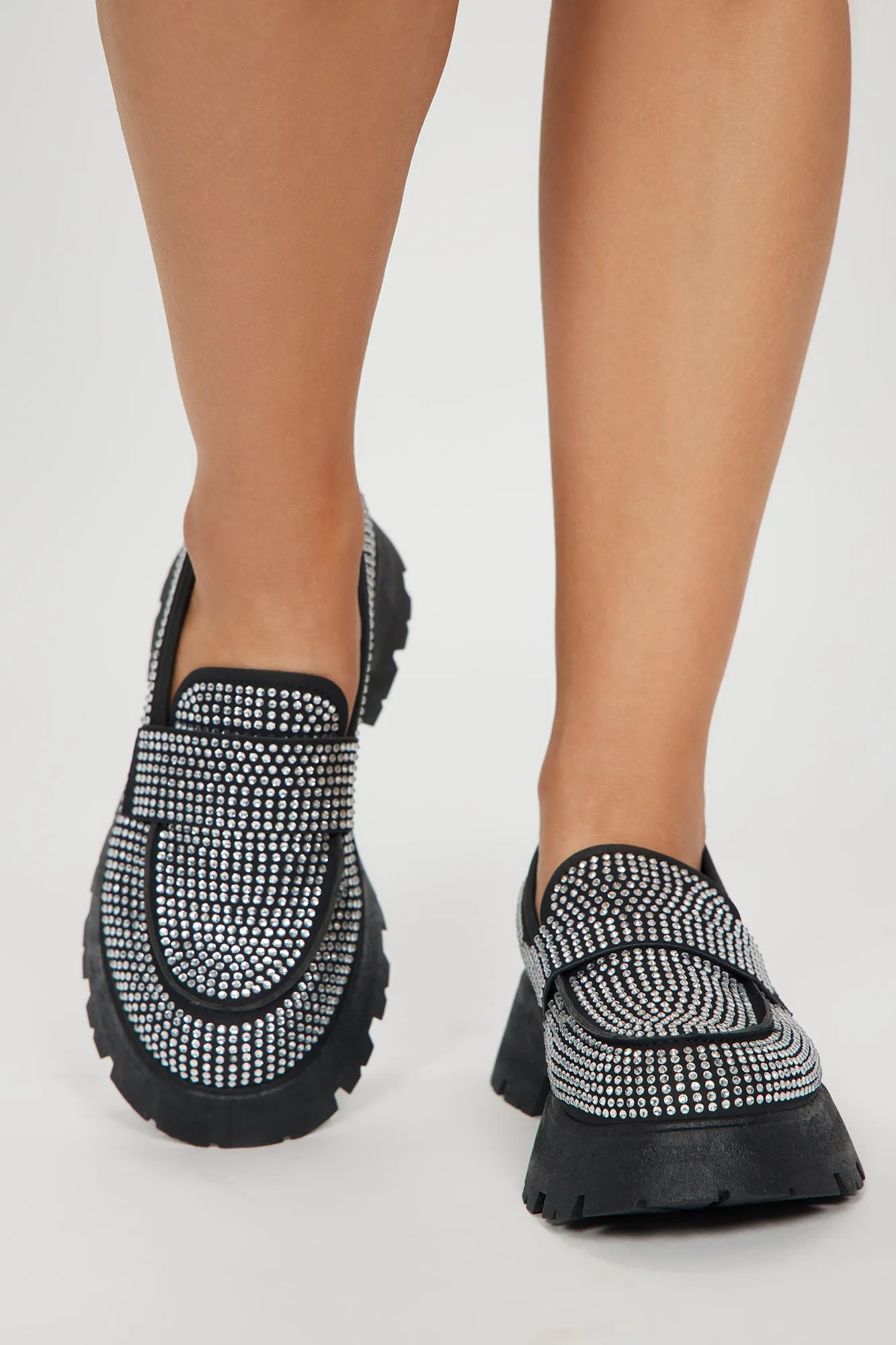 Always Stylin' Rhinestone Loafers  - Black