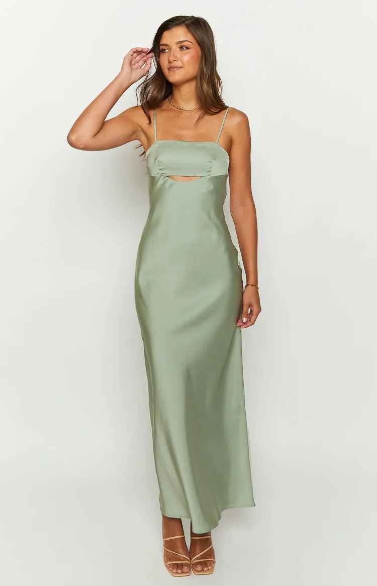 Amour Sage Satin Maxi Dress