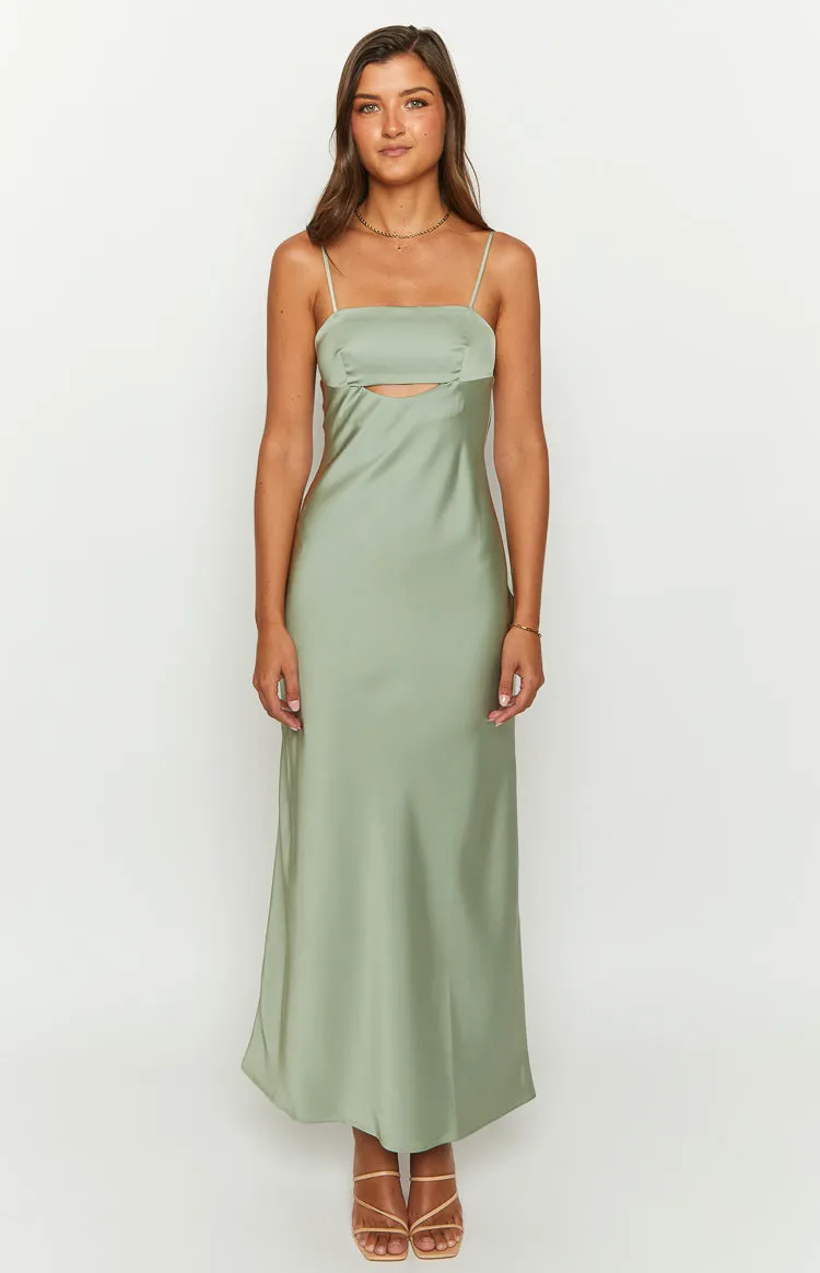 Amour Sage Satin Maxi Dress