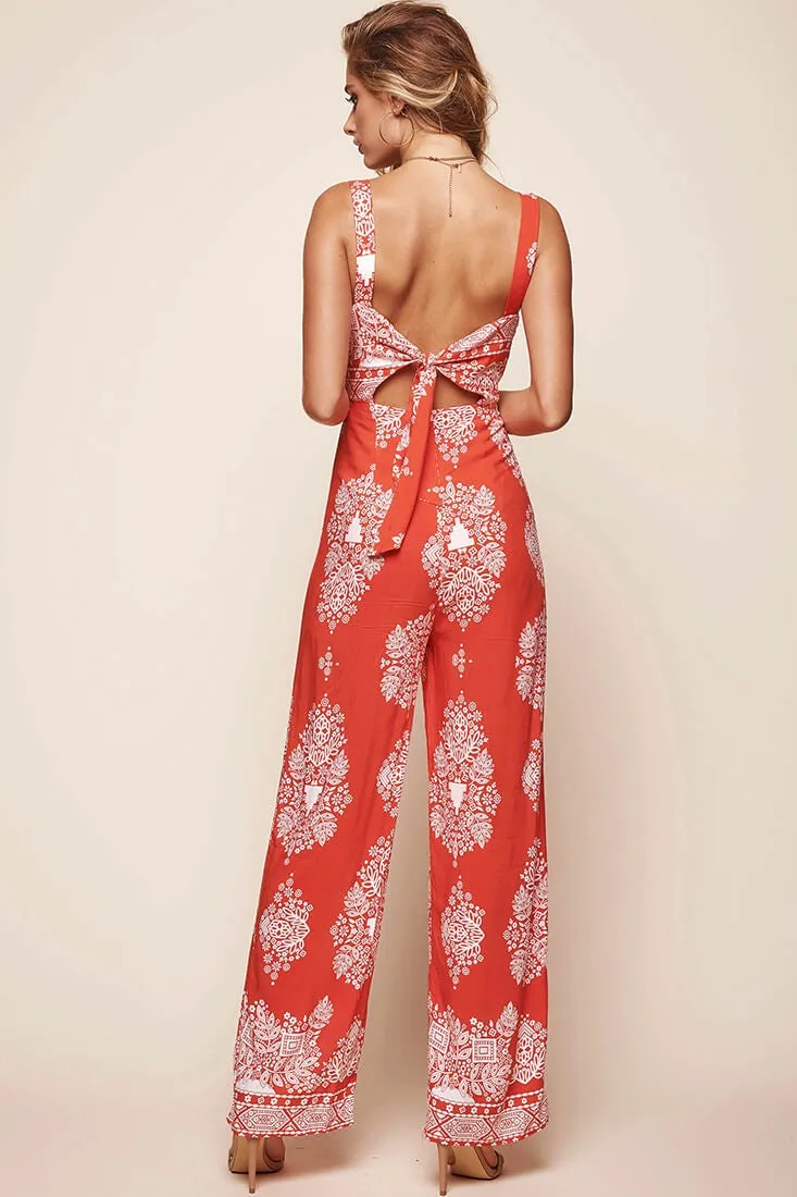 Angie Tie Back Jumpsuit Red