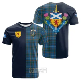 Bain Tartan Cotton T-shirt Alba with Scottish Lion Royal Arm Half Style