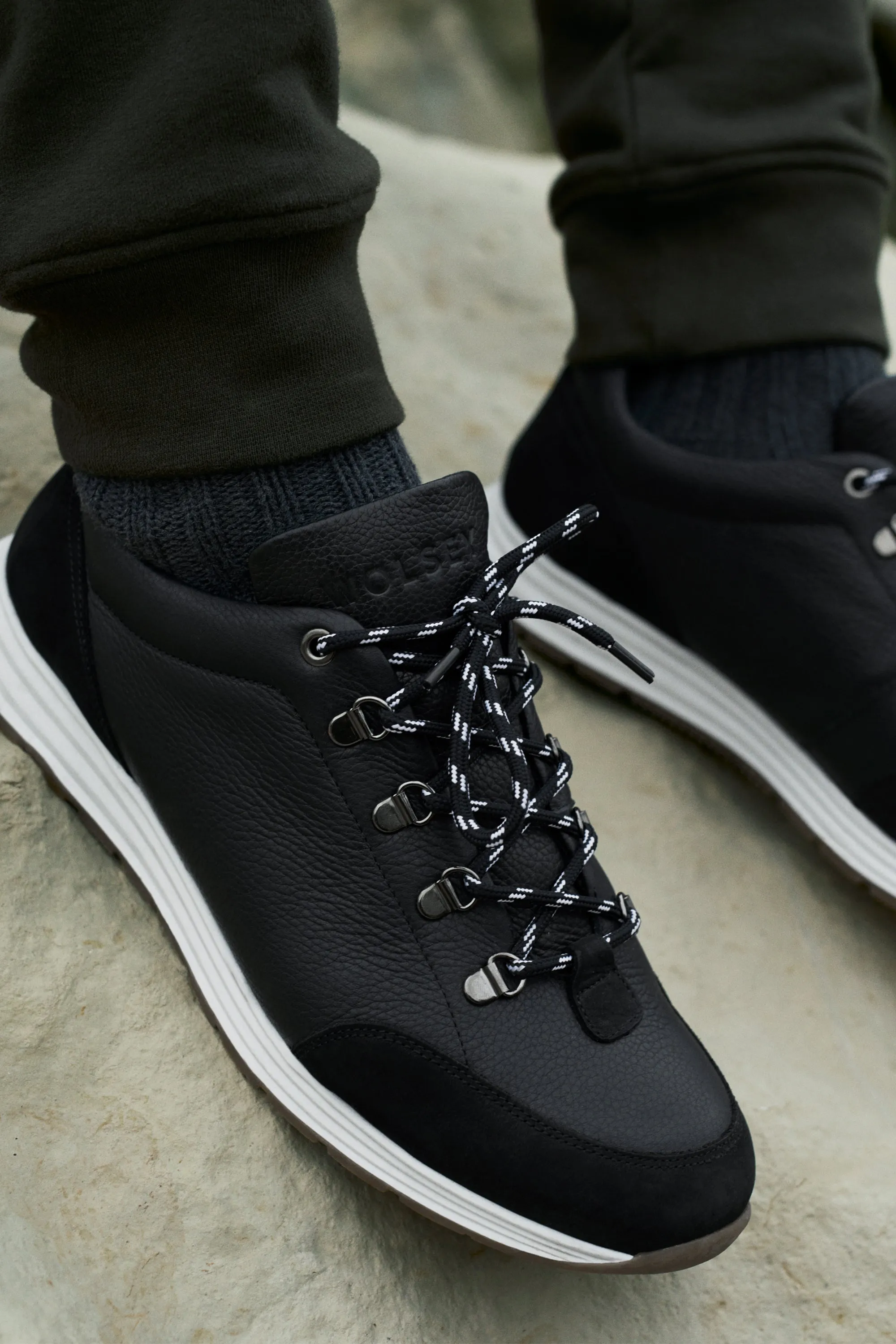 Black Leather Hiker Trainer