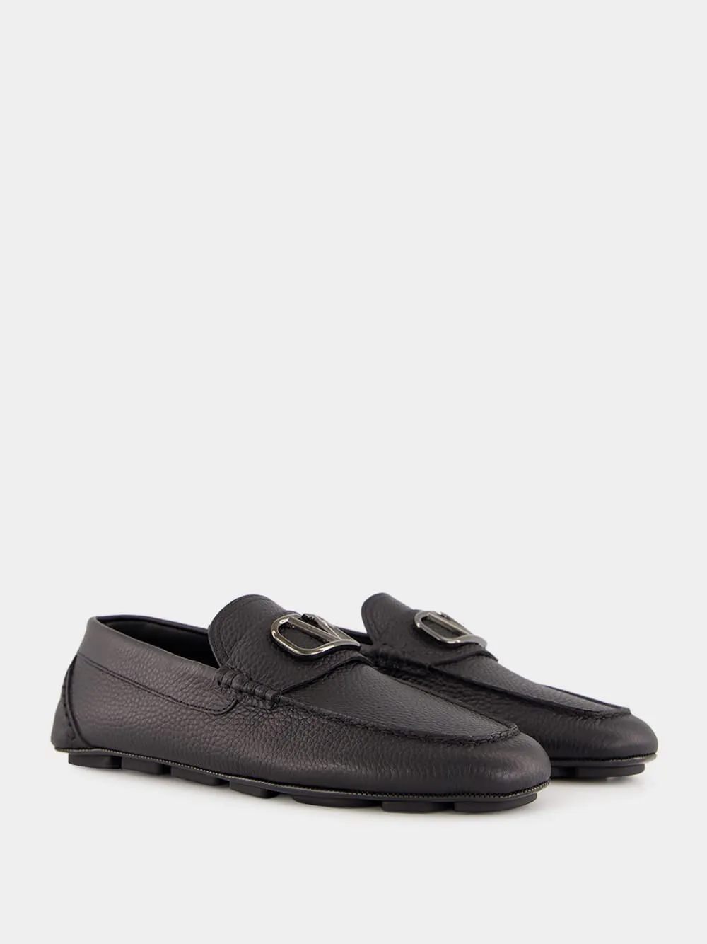 Black Leather Loafers with Logo