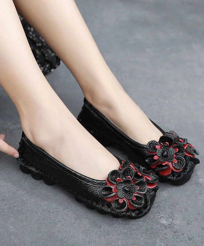 Black Penny Loafers Cowhide Leather Beautiful Floral Penny  Loafers LY0218