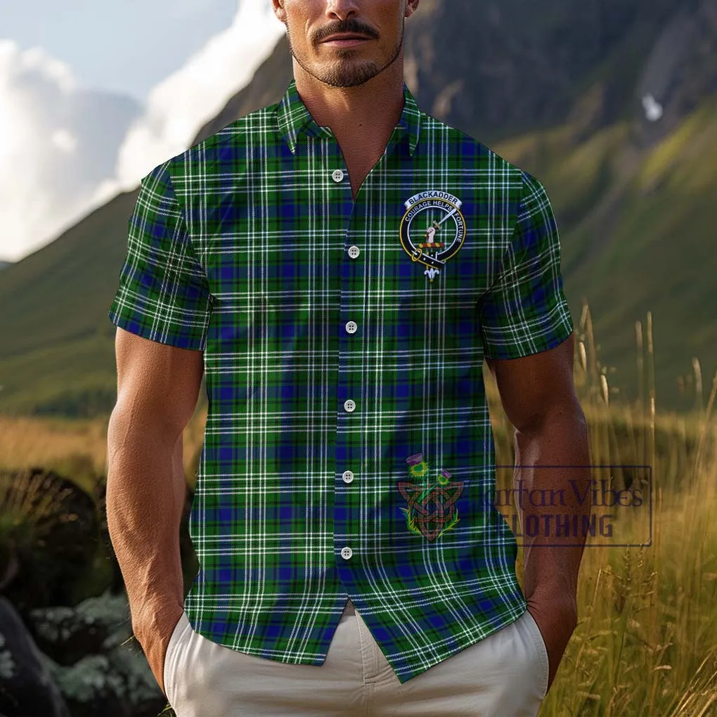 Blackadder Tartan Cotton Hawaiian Shirt with Family Crest