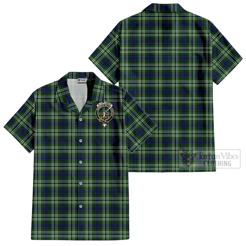 Blackadder Tartan Cotton Hawaiian Shirt with Family Crest