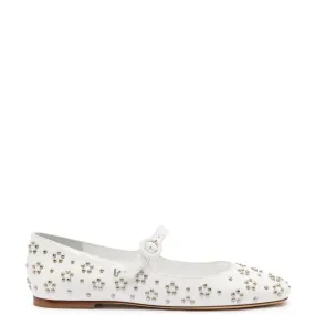 Blair Ballet Flat In White Leather and Metallic Studs