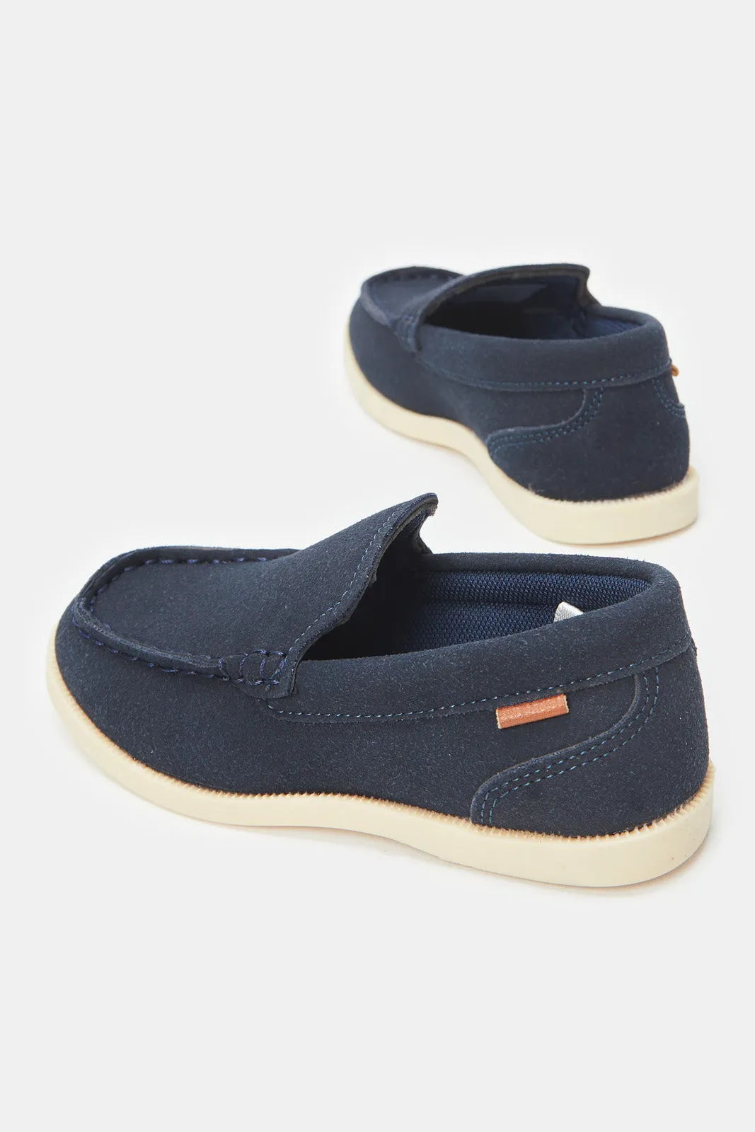 Boys Navy Material Block Loafers