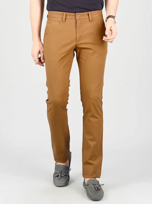 Brown Solid Slim Fit Casual Trouser | Greenfibre