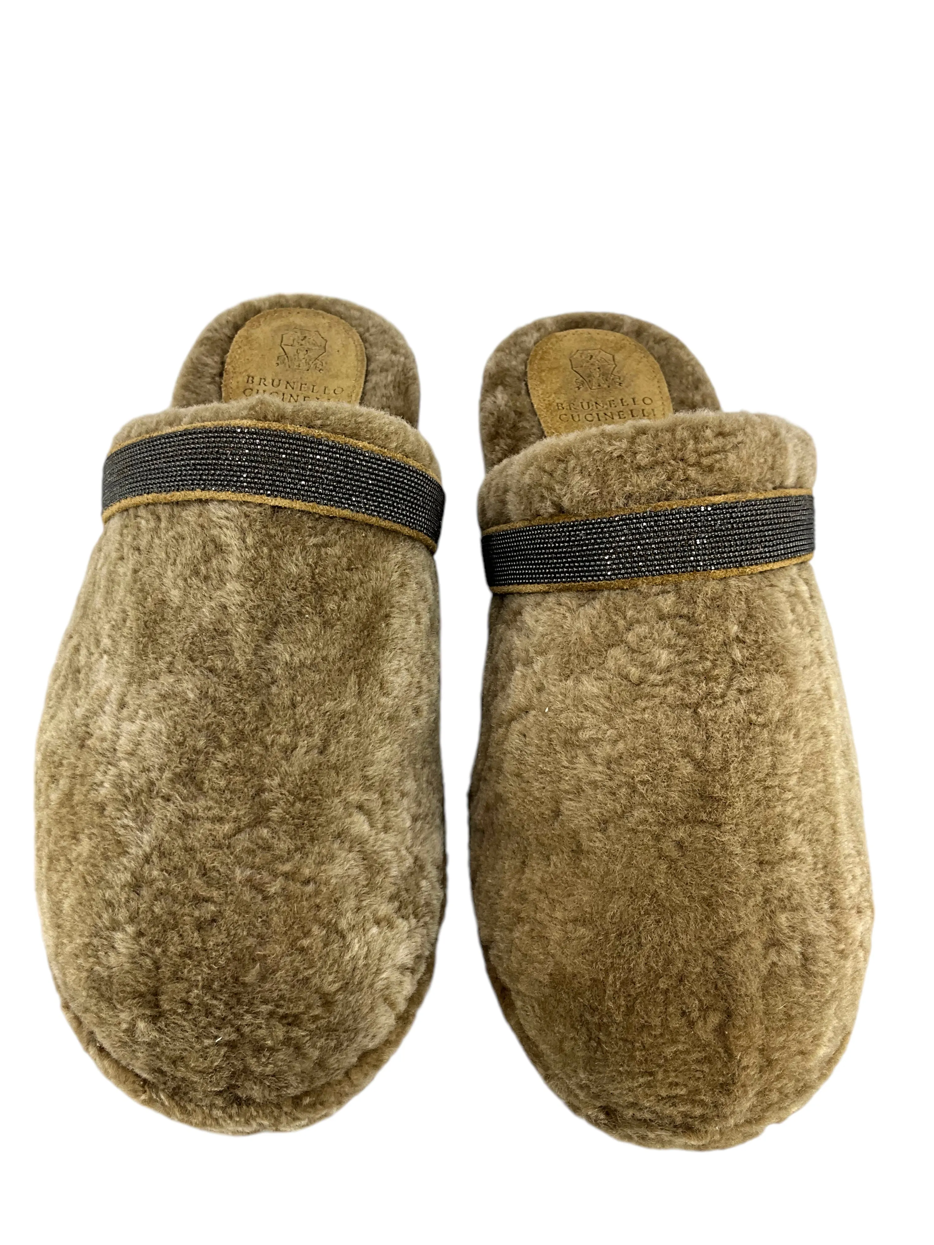 Brunello Cucinelli Shearling Monili Bead Clogs Size 7