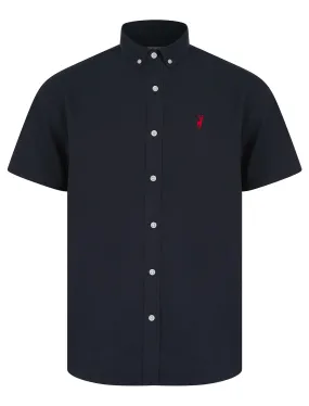 Buster Short Sleeve Cotton Twill Shirt in Sky Captain Navy - Kensington Eastside