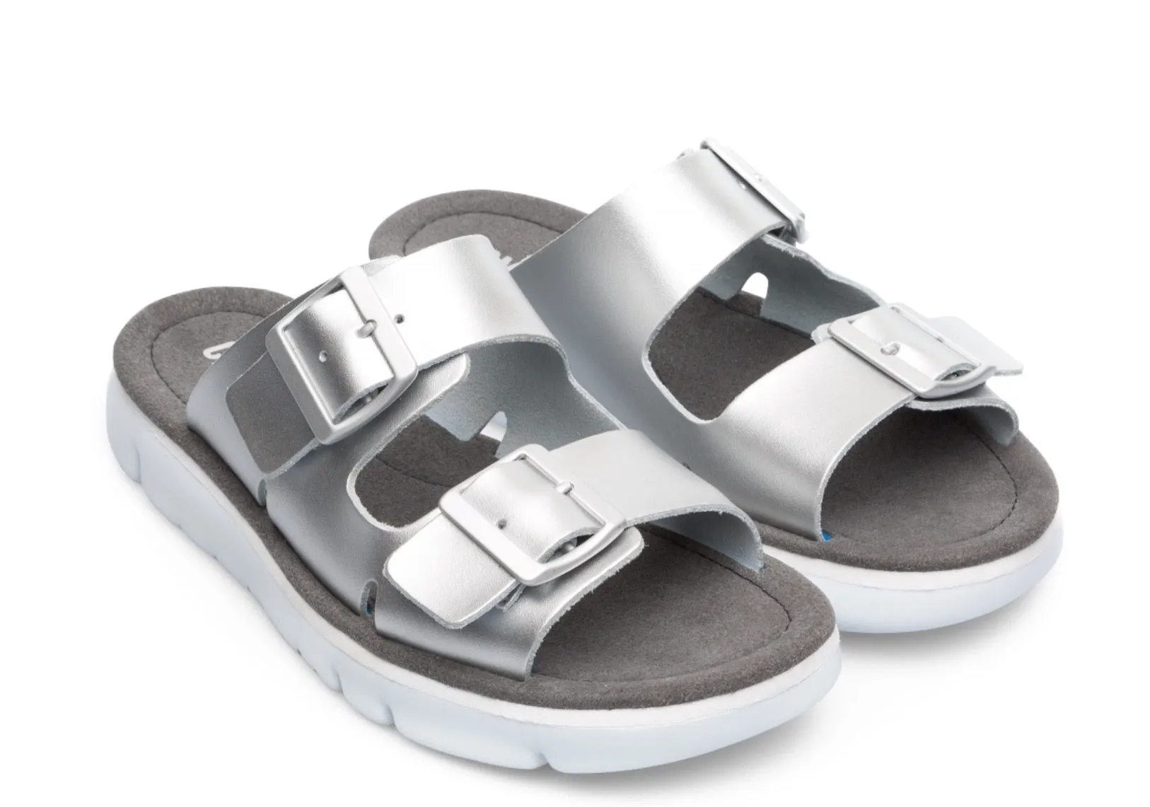 Camper Oruga Sandals in Silver Leather, Our Beautiful Price $99