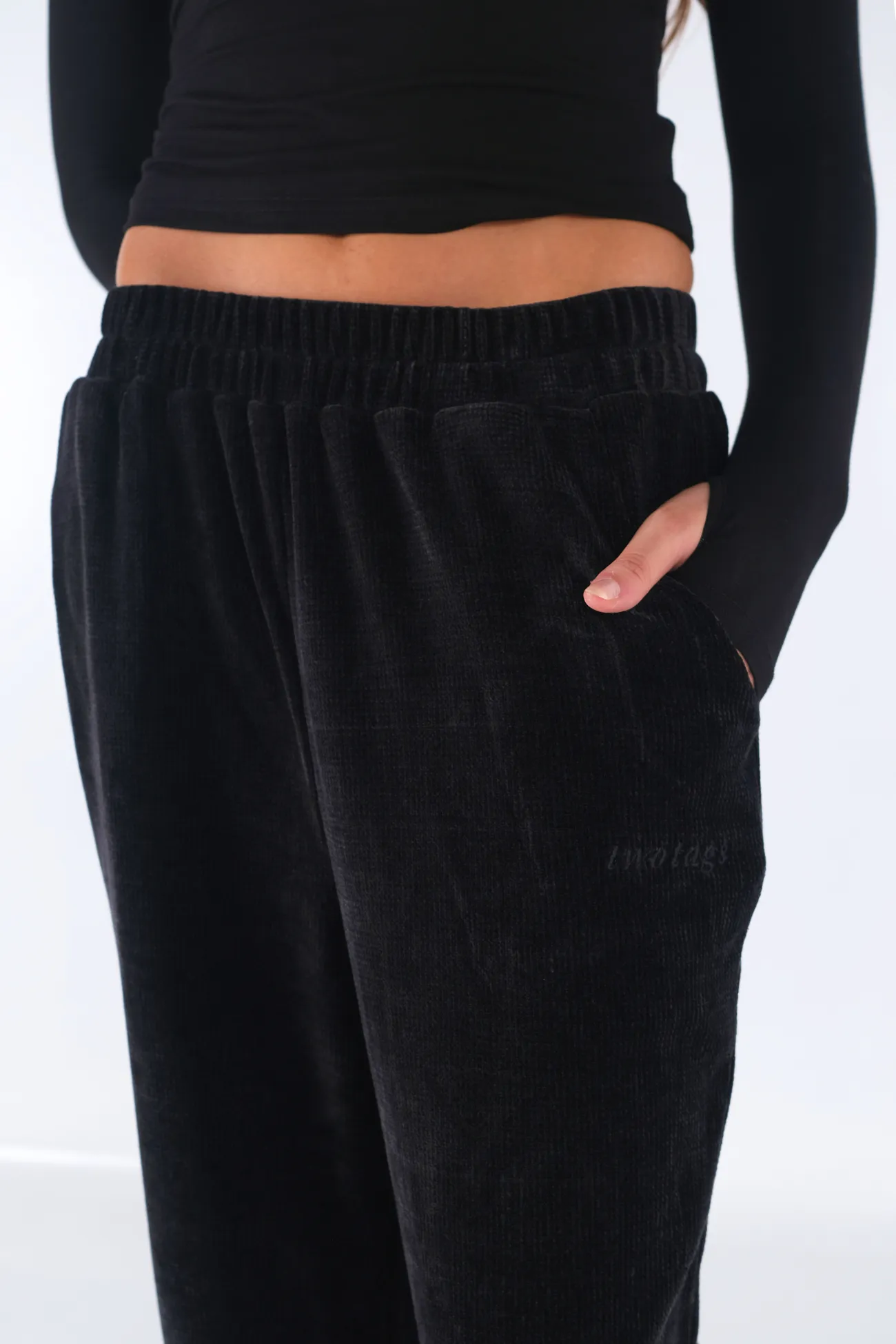 Chenille Wide Leg Pants - Black