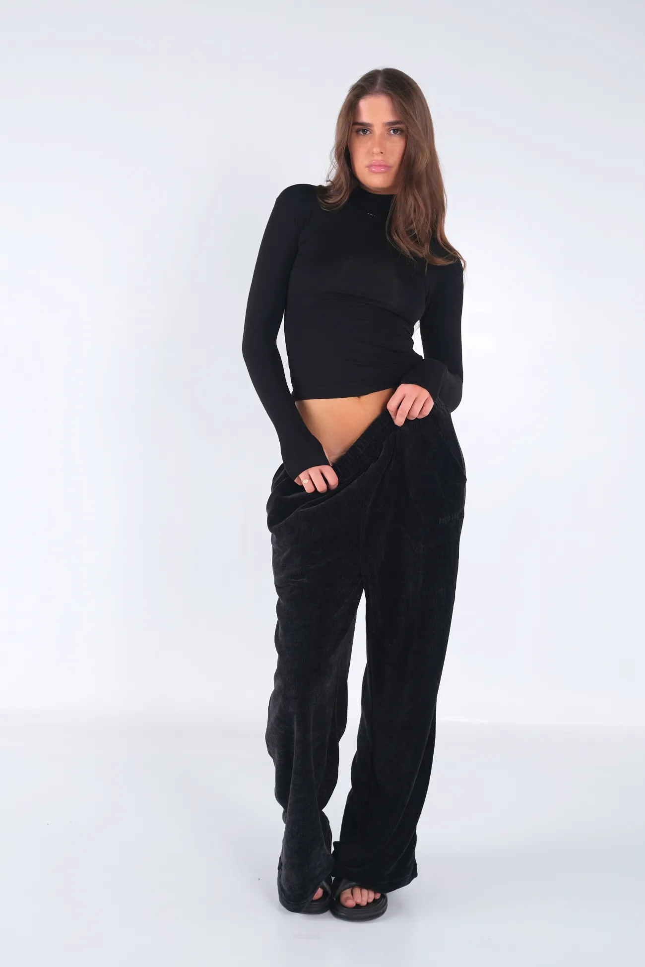 Chenille Wide Leg Pants - Black