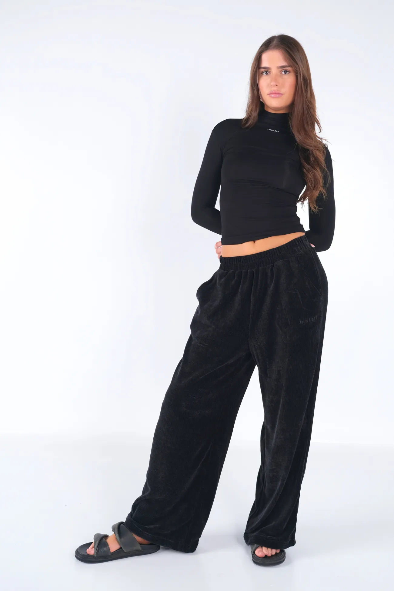 Chenille Wide Leg Pants - Black