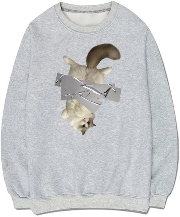 CORIRESHA Cute Handstand Cat Sweatshirt Crewneck Long Sleeve Casual Simple Pullover