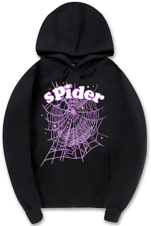 CORIRESHA Fashion Spider Web Hoodie Long Sleeve Drawstring Unisex Cotton Sweatshirt with Pockets