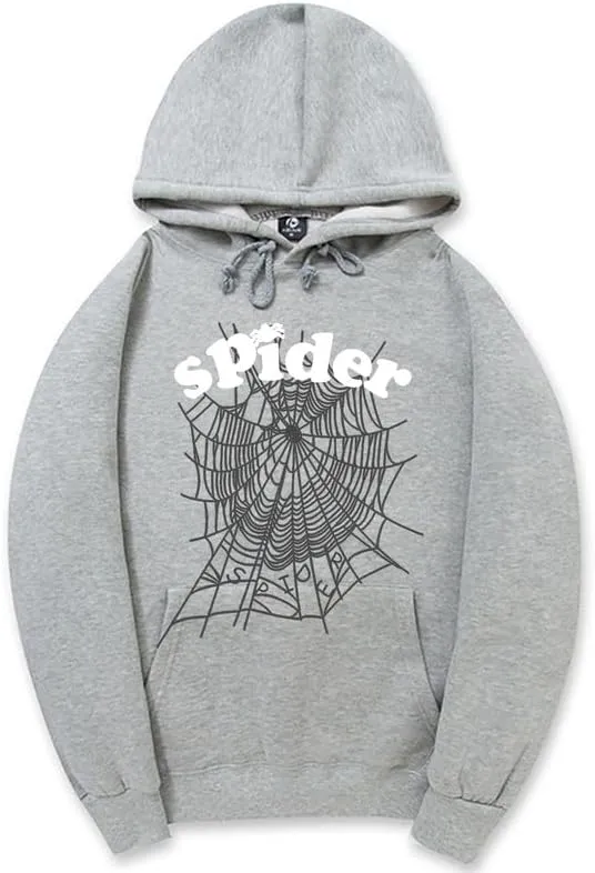 CORIRESHA Fashion Spider Web Hoodie Long Sleeve Drawstring Unisex Cotton Sweatshirt with Pockets