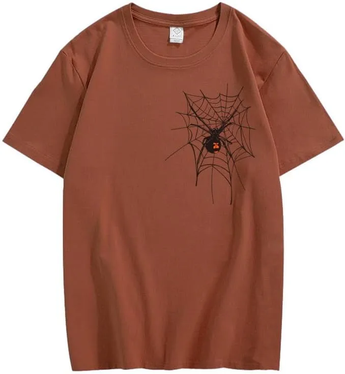 CORIRESHA Halloween Spider Web T-Shirt Crewneck Short Sleeve Casual Teen Y2K Aesthetics Clothing