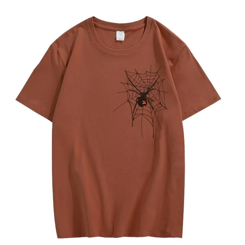 CORIRESHA Halloween Spider Web T-Shirt Crewneck Short Sleeve Casual Teen Y2K Aesthetics Clothing