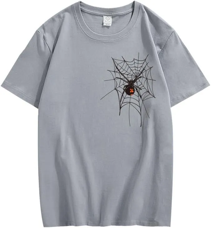 CORIRESHA Halloween Spider Web T-Shirt Crewneck Short Sleeve Casual Teen Y2K Aesthetics Clothing