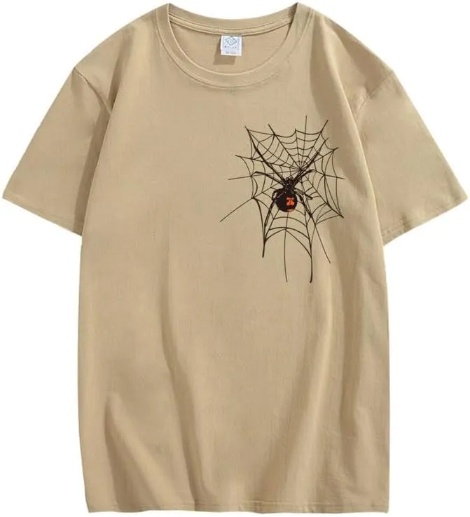 CORIRESHA Halloween Spider Web T-Shirt Crewneck Short Sleeve Casual Teen Y2K Aesthetics Clothing