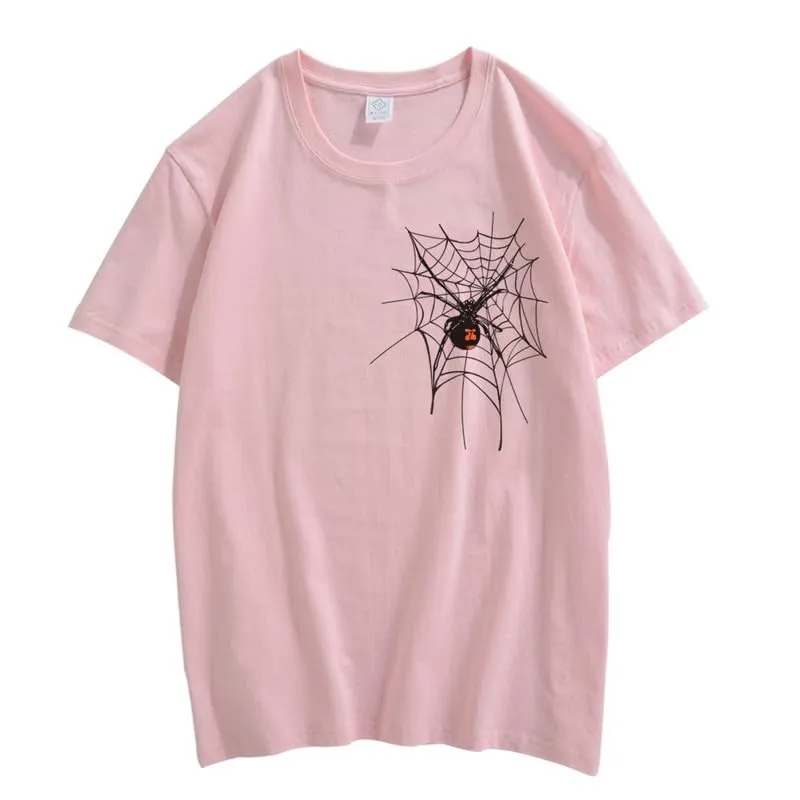 CORIRESHA Halloween Spider Web T-Shirt Crewneck Short Sleeve Casual Teen Y2K Aesthetics Clothing