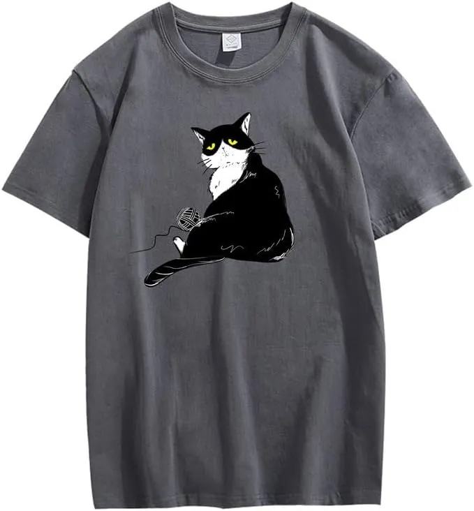 CORIRESHA Teen's Cute Cat T-Shirt Casual Crew Neck Short Sleeve Cotton Loose Top