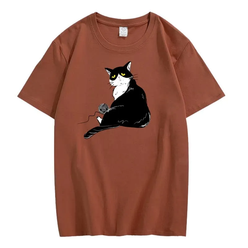 CORIRESHA Teen's Cute Cat T-Shirt Casual Crew Neck Short Sleeve Cotton Loose Top