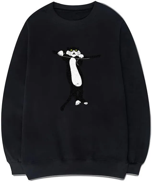 CORIRESHA Unisex Cat Lovers Sweatshirt Crewneck Long Sleeves Casual Cozy Cute Pullover