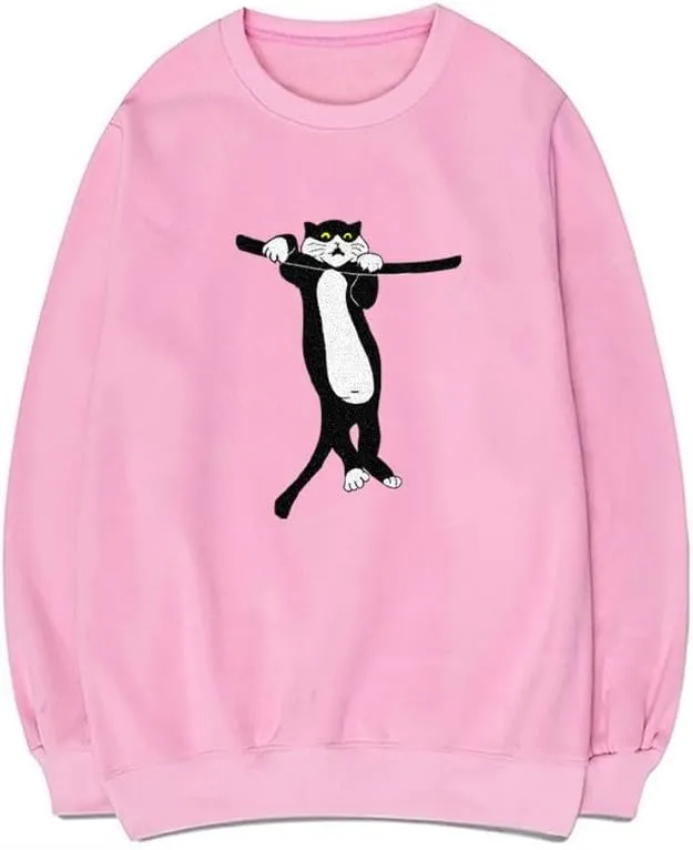 CORIRESHA Unisex Cat Lovers Sweatshirt Crewneck Long Sleeves Casual Cozy Cute Pullover