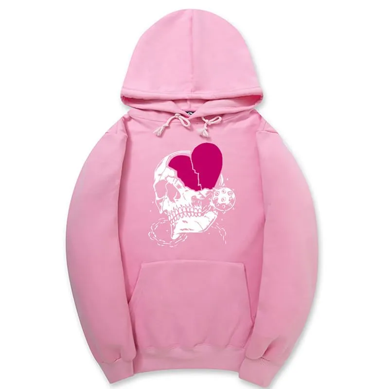 CORIRESHA Women's Cute Heart Hoodie Long Sleeve Drawstring Casual Basic Skull Sweatshirt