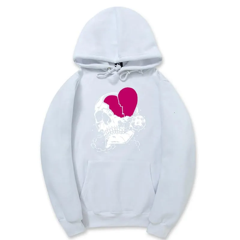 CORIRESHA Women's Cute Heart Hoodie Long Sleeve Drawstring Casual Basic Skull Sweatshirt