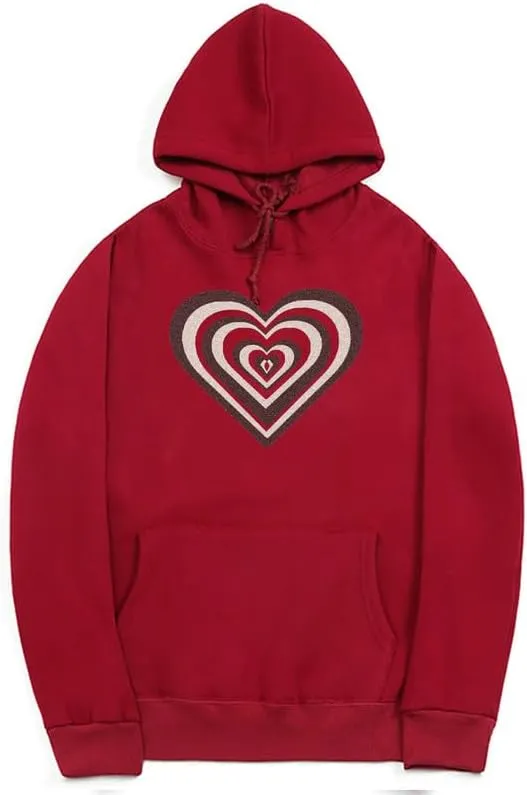 CORIRESHA Women's Cute Heart Hoodie Long Sleeve Drawstring Y2k Graphic Sweatshirt