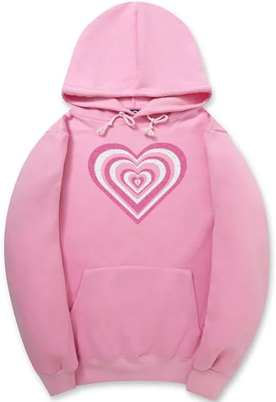 CORIRESHA Women's Cute Heart Hoodie Long Sleeve Drawstring Y2k Graphic Sweatshirt