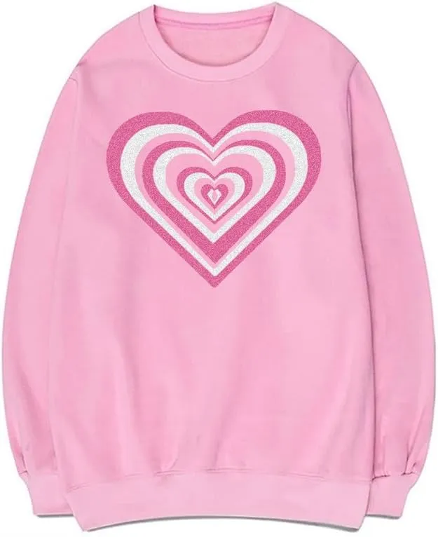 CORIRESHA Women's Cute Heart Sweatshirt Crewneck Long Sleeve Y2k Graphic Pullover