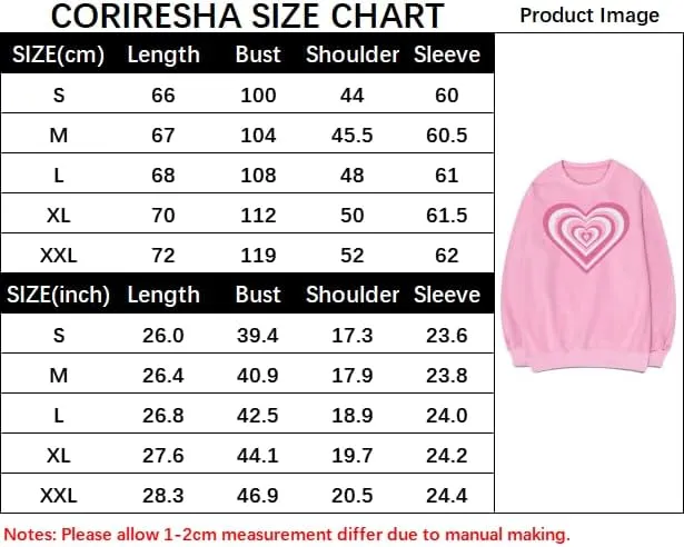 CORIRESHA Women's Cute Heart Sweatshirt Crewneck Long Sleeve Y2k Graphic Pullover