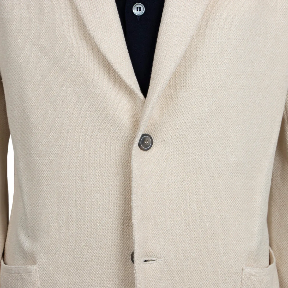 Cream Linen & Cotton Italian Knitted Unstructured Blazer