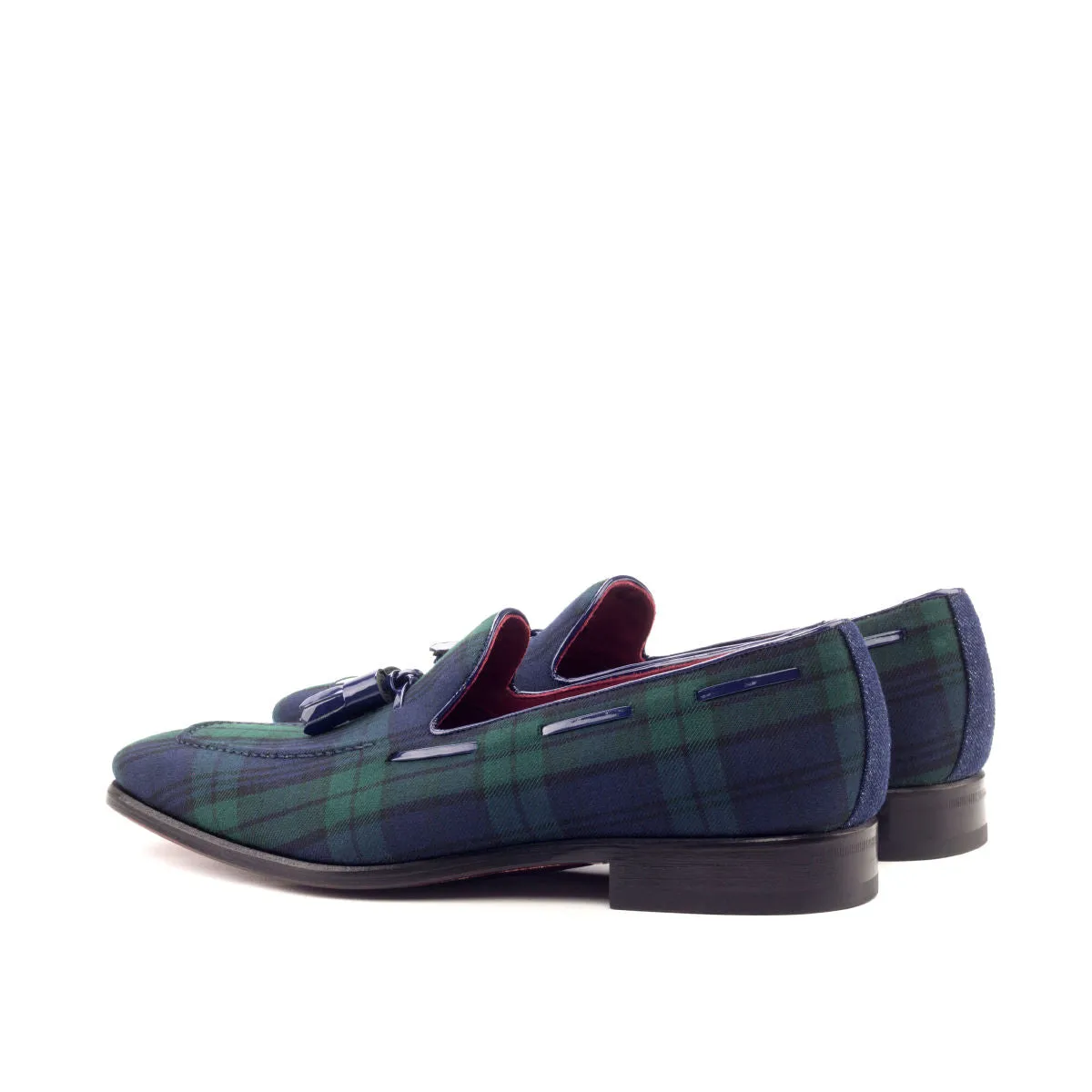 DapperFam Luciano in Blackwatch / Jeans / Cobalt Blue Men's Sartorial & Italian Patent Leather Loafer