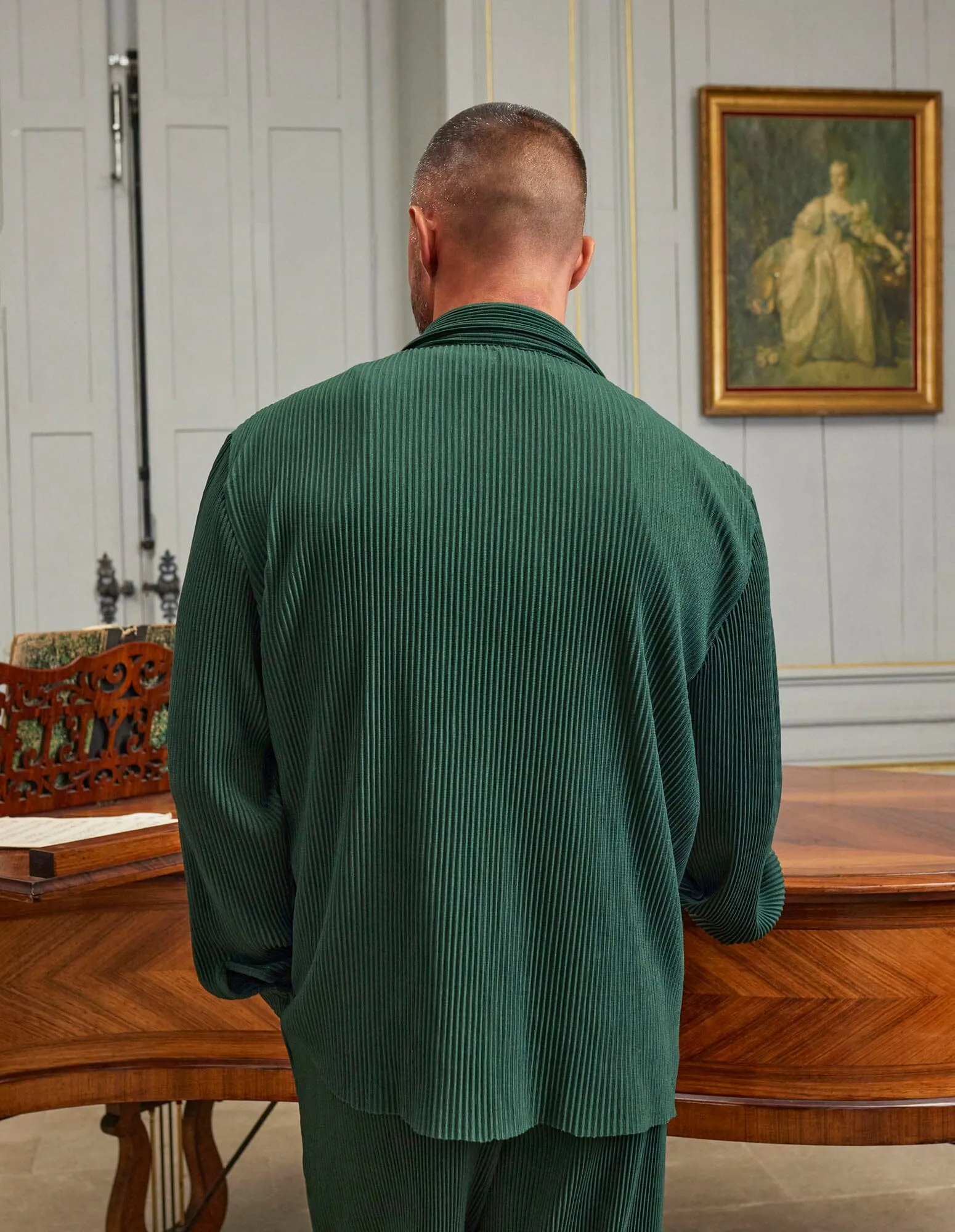 Dark Green Pleated L/S Shirt