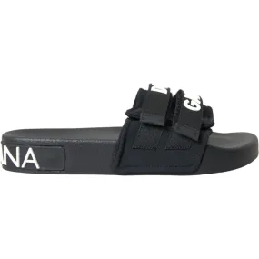 Dolce & Gabbana Black Neoprene Slides Flats Beachwear Shoes