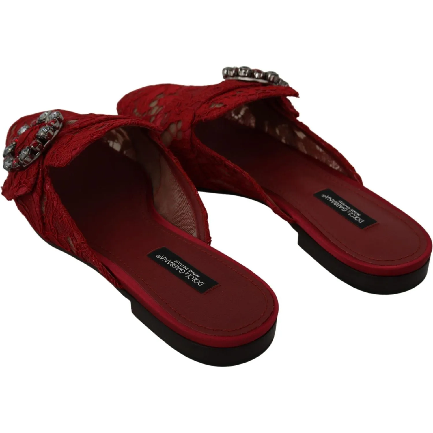 Dolce & Gabbana Radiant Red Slide Flats with Crystal Embellishments