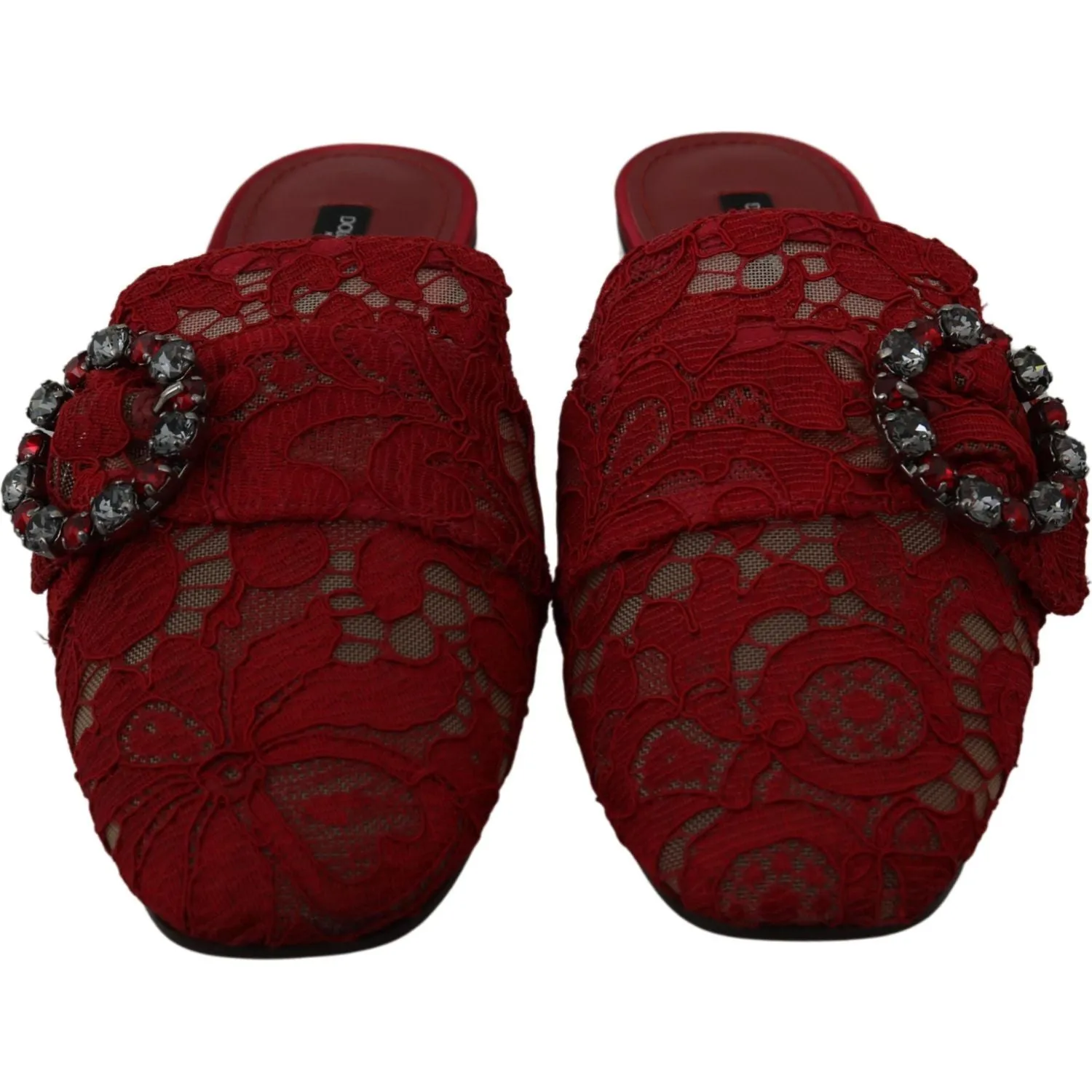 Dolce & Gabbana Radiant Red Slide Flats with Crystal Embellishments