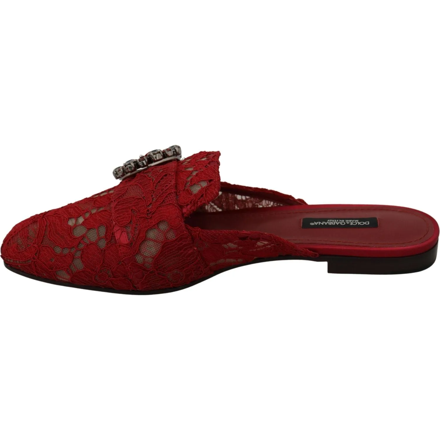 Dolce & Gabbana Radiant Red Slide Flats with Crystal Embellishments