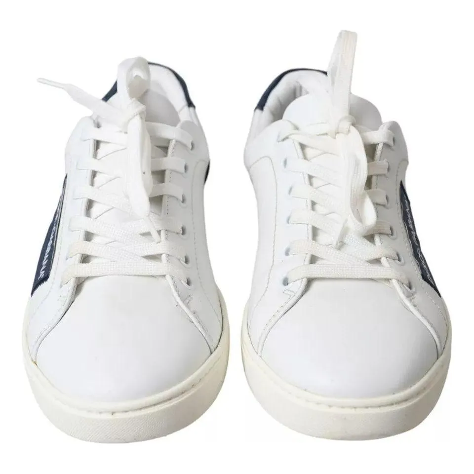 Dolce & Gabbana White Black Leather Low Top Sneakers Portofino Shoes