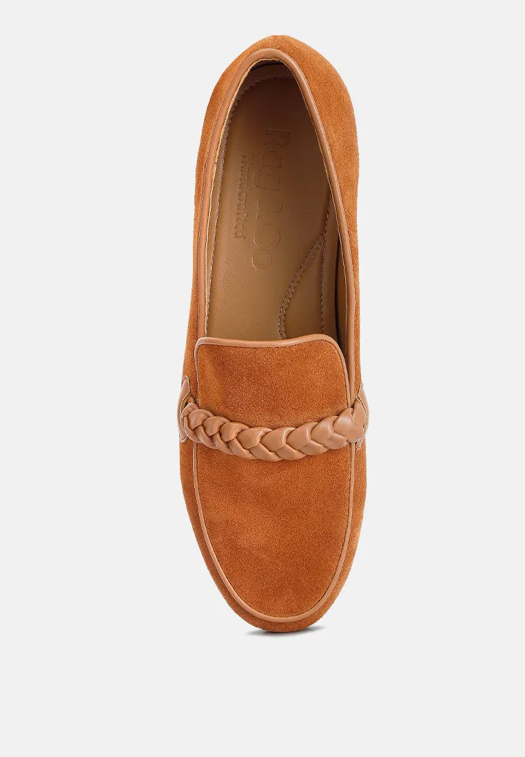 Echo Suede Leather Braided Detail Loafers