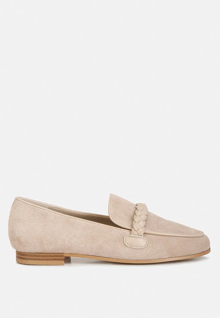 Echo Suede Leather Braided Detail Loafers