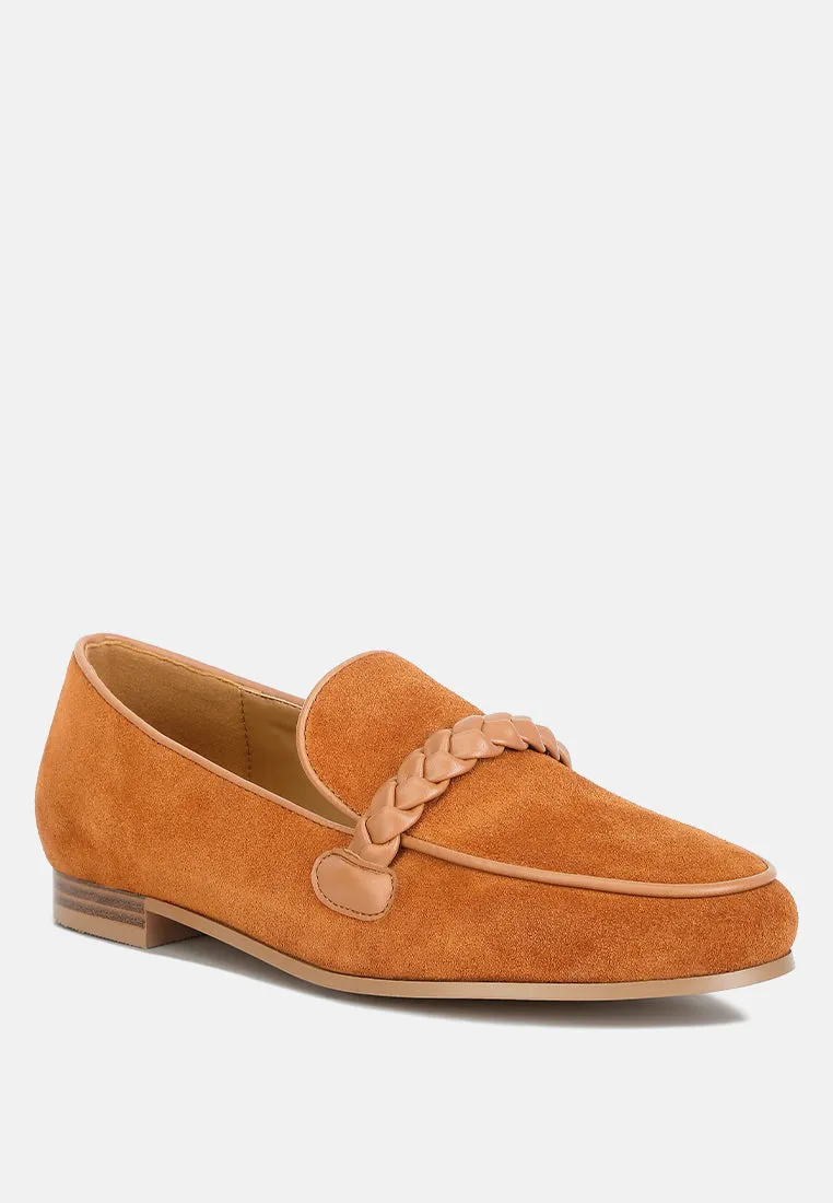 Echo Suede Leather Braided Detail Loafers