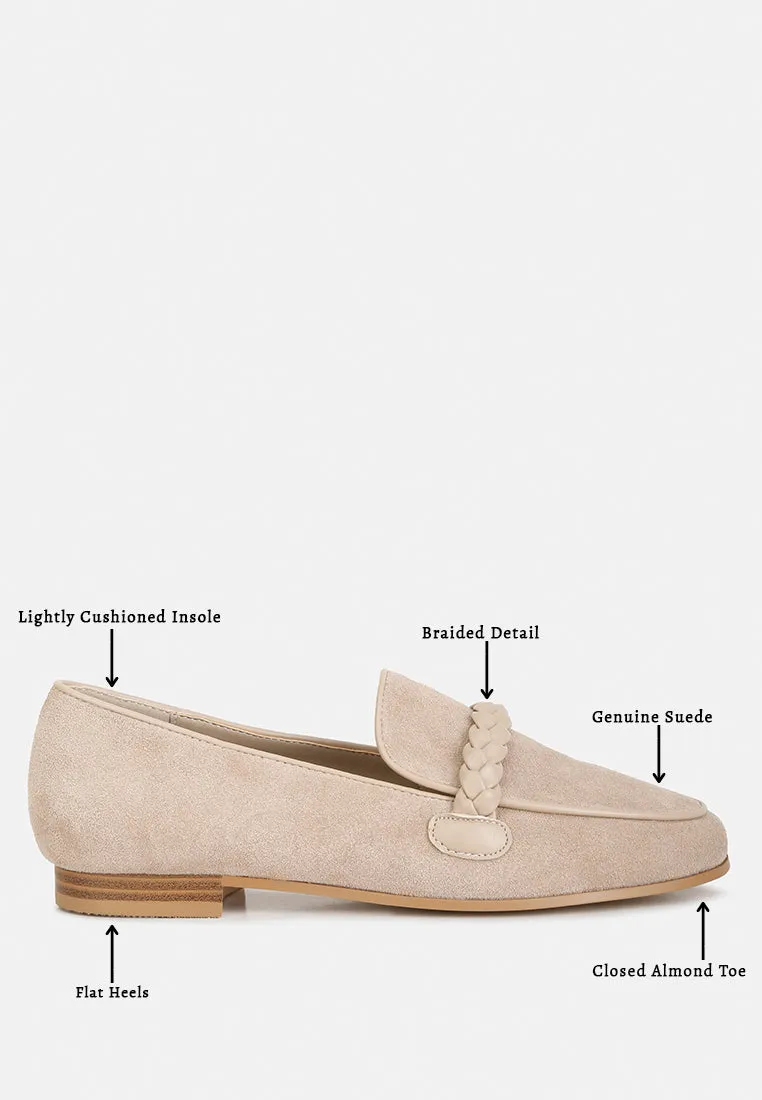 Echo Suede Leather Braided Detail Loafers